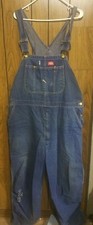 Dickies denim overalls stressed mens blue 46 x 30 worn holes stains rugged
