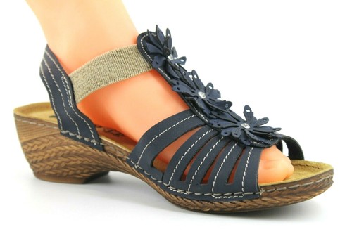Inblu Womens UK 5 EU 38 Navy Blue Floral Decor Wedge Heel Summer Sandals Shoes - Picture 3 of 6