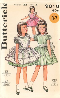 Butterick 9816 Full-Skirted Dress w Peter Pan Collar, Ruffled Pinafore Sz 4 UC
