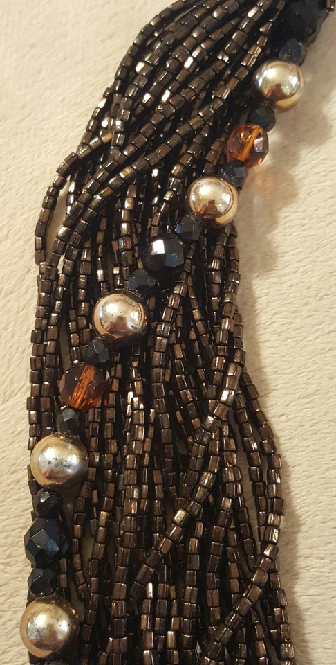 Multi Strand Beaded Necklace Bronze Brown Black Statement Dressy - Image 2 of 4