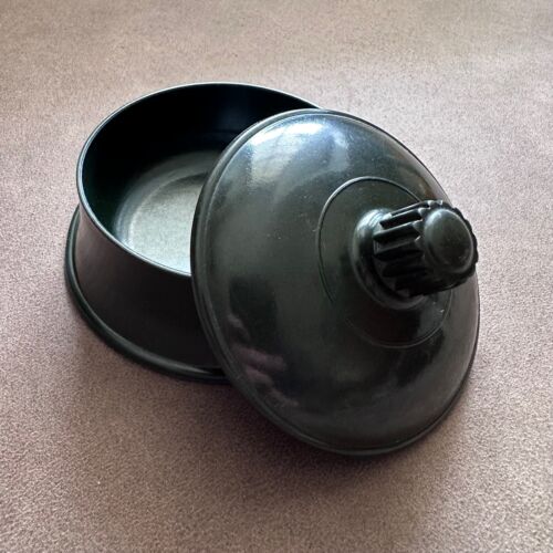 VINTAGE ART DECO DARK GREEN BAKELITE LIDDED TRINKET POWDER VANITY BOX