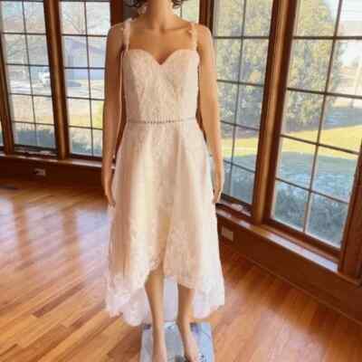 *Ivory Lace Spaghetti Strap Bead Waist High Low Wedding Gown Bridal Dress  Size 6 | eBay