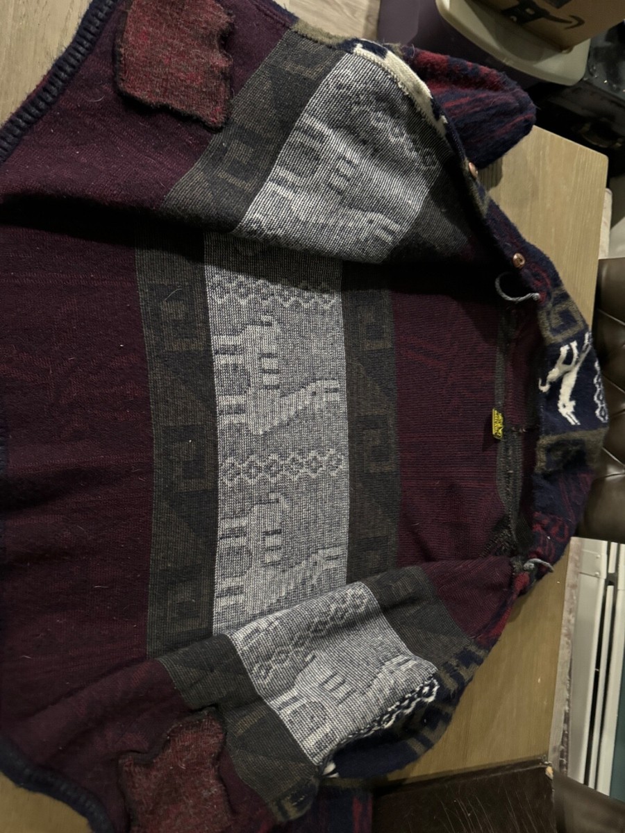 Tejidos Imalaya Handmade Equador Wool button Sweater Jacket Size L