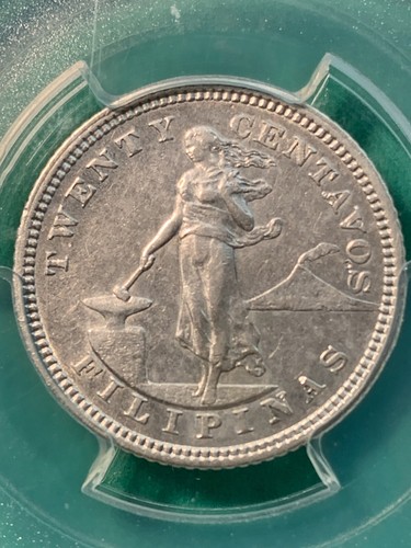 US PHILIPPINES 20 CENTAVO 1904-P SEMI CHIAVE DATA PCGS XF 45 - Foto 4 di 4
