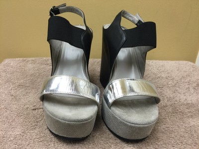 Kenneth Cole collection women shoes Leather wedge Sandals -Black/Gray EUR 39