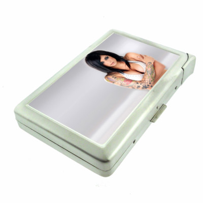 Tattoo Pin Up Girls D21 Cigarette Case with Built in Lighter Metal Wallet 