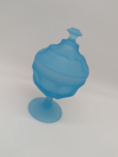 Vintage Westmoreland Light Blue Satin Pedestal Candy Dish and Lid - Picture 9 of 11
