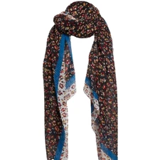 (NWT) Cejon Women's Black Multi Confetti Floral Pleated Lightweight Wrap/Scarf