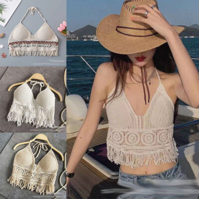 Halter Vest Off-Shoulder Back Hollow out Sweet Beauty Summer with Chest Pad