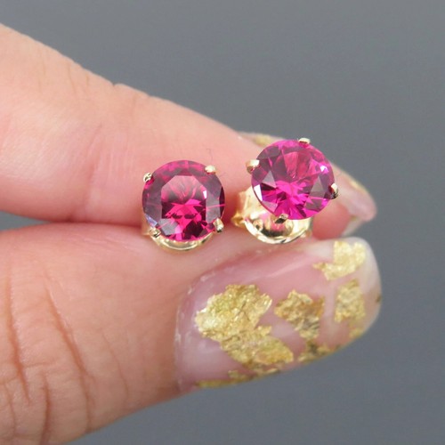 3Ct Round Cut Lab Created Pink Ruby Solitaire Stud Earring 14K White Gold Finish