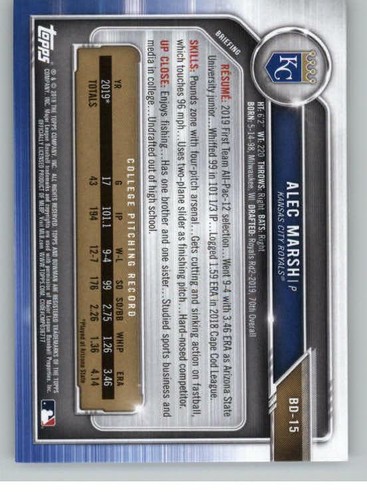 2019 Bowman Draft #BD15 Alec Marsh (ref 128673) - Picture 2 of 2