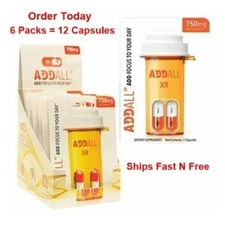 AddAll XR 750mg, Energy Focus Concentration, 6 Packs = 12 Capsules - FREE SHIP
