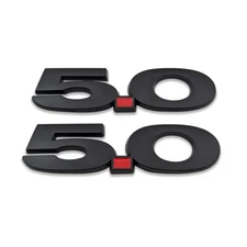 2x Black 5.0 Logo Car Emblem 5.0L Bagde 3D GT Metal Sticker Racing Sport Decal