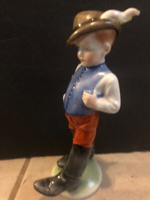 vintage Herend hungarian porcelain boy figurine in bog boots .. early 1900s mark