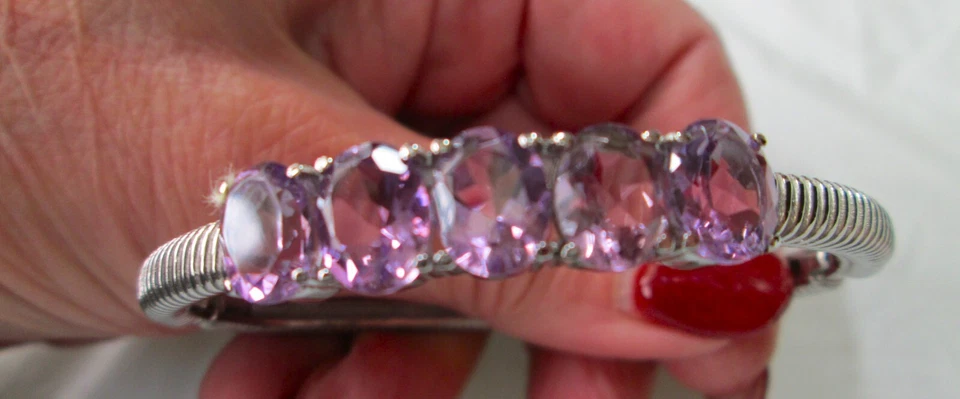 PINK  AMETHYST Hinged Cable Bangle Bracelet, 6.5", NEW - Image 2 of 4