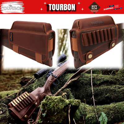 TOURBON Leather Buttstock Cheek Rest with Rifle Shell Holder for 30-06,308win