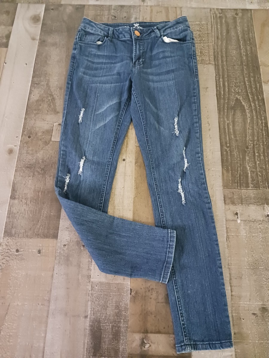 Almost Famous Ripped Jeans Womens Size Mid Rise Distressed Skinny Jeans  30x28