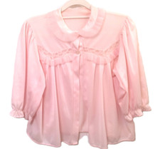 Vintage 1960s Pajamas Jacket pink nylon lingerie coat short robe sleepwear
