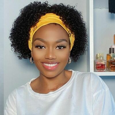 Short Headband Wig Jerry Curl Glueless Wig Human Hair Natural Black Headband Wig