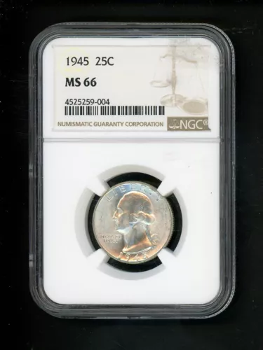 1945 US Washington Quarter 25c .25 NGC MS66 Gem UNC Choice Brght White Spot Free