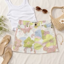 Vintage Y2K 2006 GAP Jeans Floral Mini Skirt Women  s Size 8 Pastel Paisley