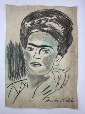 Frida Kahlo COA Art Painting Original Drawing Vintage