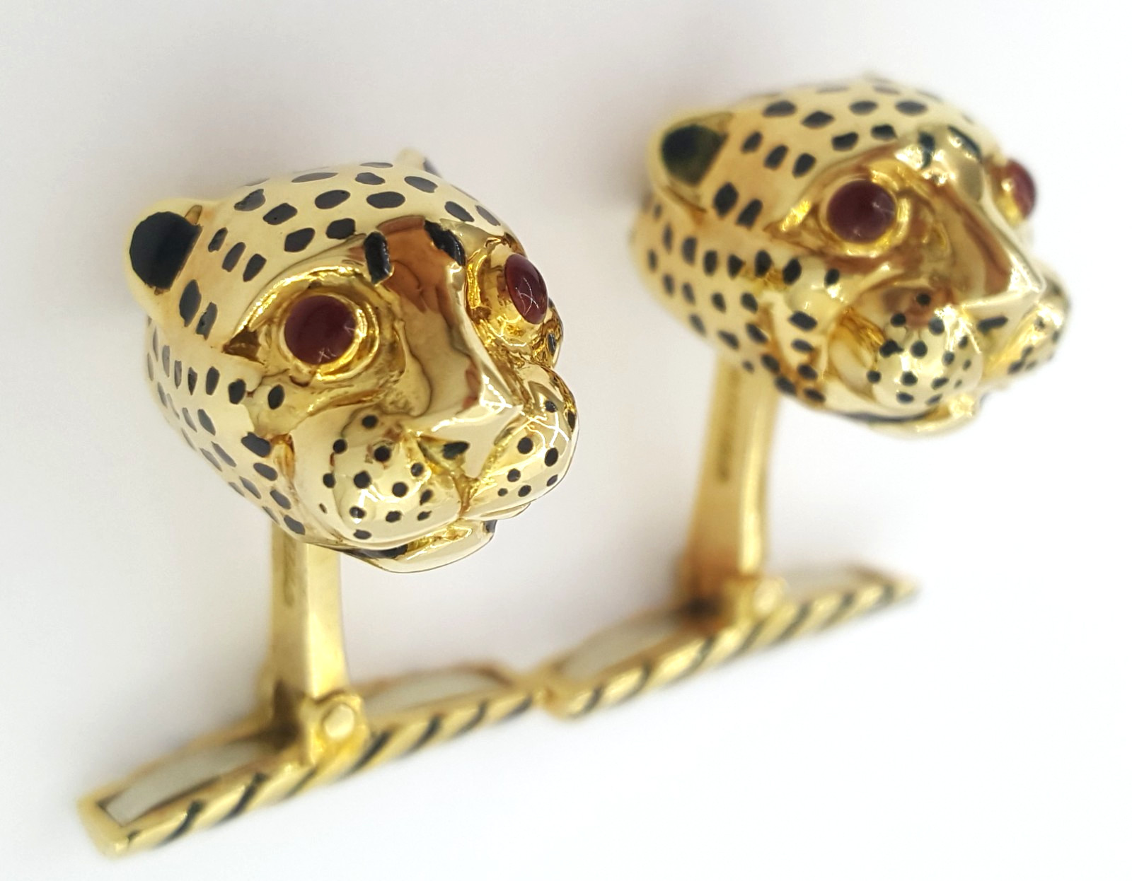 David Webb Ruby & Enamel Leopard Cufflinks 18k Ye… - image 7