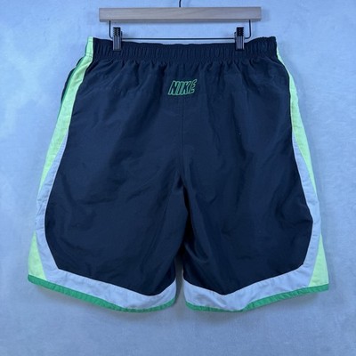Nike Swim Trunks Shorts Mens Large Mesh Lined Black Grey Neon Green Logo