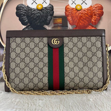 Gucci Ophidia Large Vintage GG Logo Chain Shoulder Crossbody Bag Brown Gold