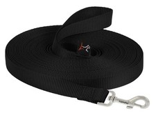 LupinePet Basics 3/4" Black 30-Foot Extra-Long Training Lead/Leash for Dogs