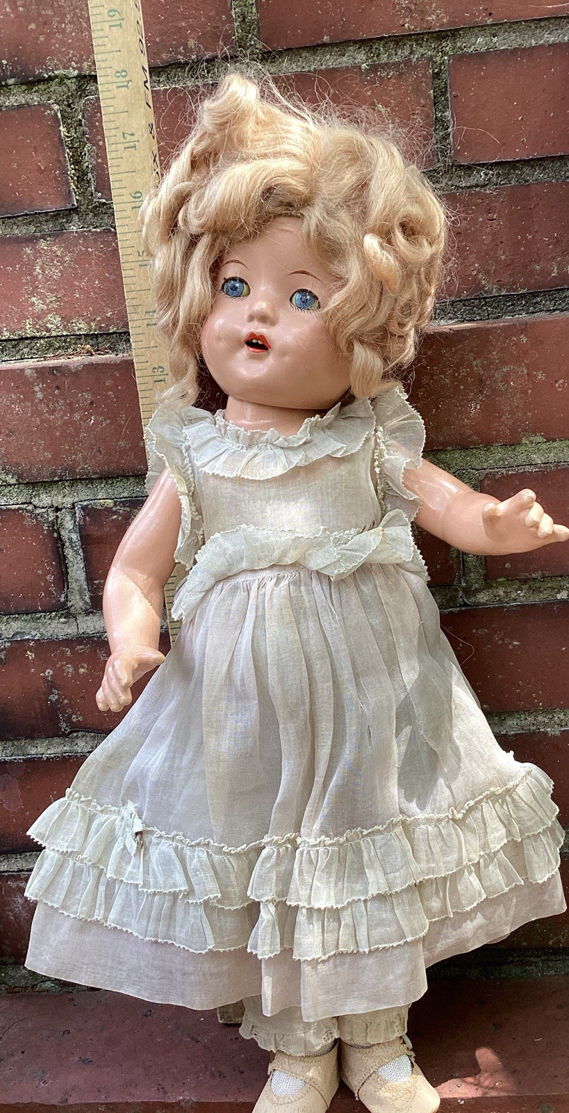 16” Vintage Antique Madame Alexander Unmarked Doll Compo Doll Tagged  Dress