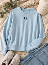 Under Armour Womens Medium Blue Loose Fit Crewneck Sweatshirt Pullover Pockets