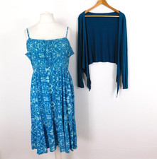 Blue Print Cotton Dress & Teal Cardigan Bundle Size Medium