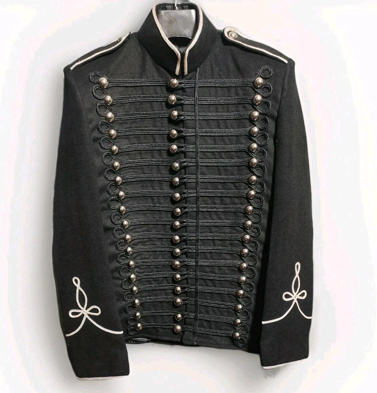 Men’s Black Hussar Jacket Silver Braided Napoleonic Military Gothic Drummer Coat
Opens in a new wind