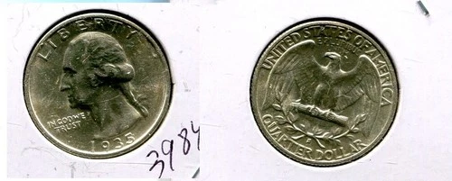 1935 S WASHINGTON SILVER QUARTER AU BU 3984T