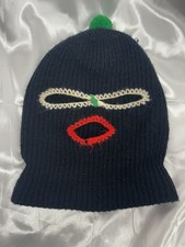 Vintage Ski Mask Hat Black Creepy Winter Robber Knit Balaclava 70s FREE SHIPPING