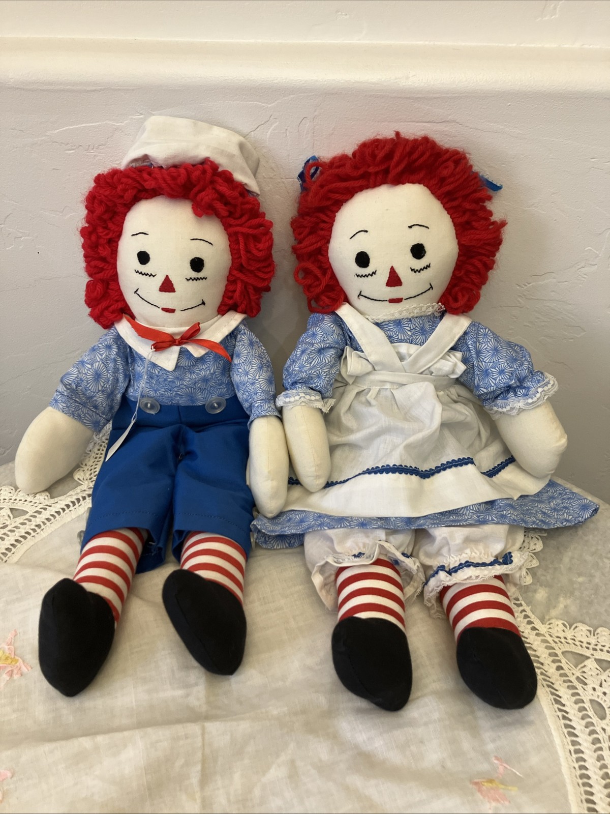 Raggedy Ann & Andy Dolls Handmade  I Love You Hearts ❤️💙