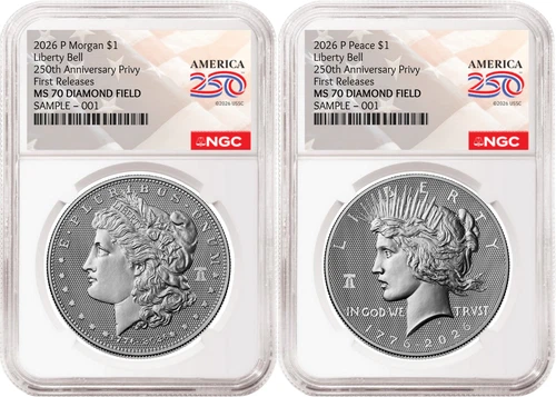 2 Coin Set 2026 Morgan Peace Diamond Field 250 Privy NGC MS70 FR Flag Presale2 - product listing photo