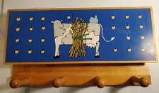 Vintage 1983 Lillian Vernon Cow Blue Farmhouse Key Chain Holder & Coat Rack WOOD