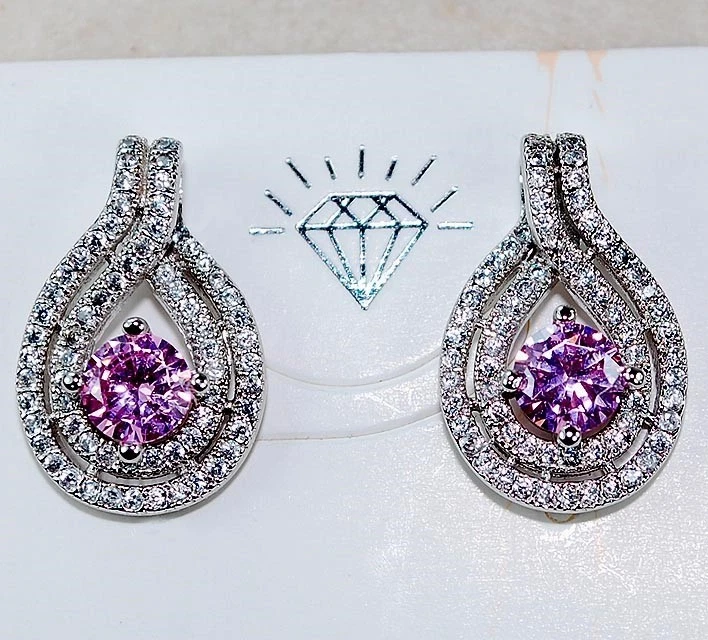 3CT Treated Pink Sapphire & Topaz 925 Sterling Silver Earrings YB3-1 - Image 2 of 2