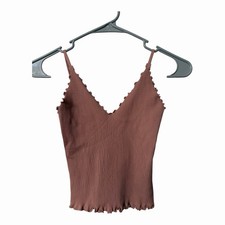 Intimately Free People Ribbed Cami Tank Top Mauve Pink Lettuce Hem Tank