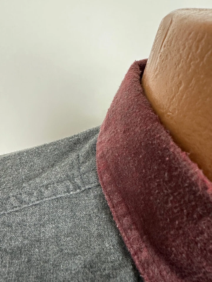 Camisa Vintage Años 80 Colorblock Hombres L Apretada Abotonada Mínimo Granate Gris Corneta Niño Foto 4 de 4