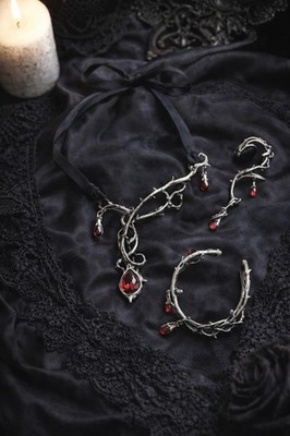 Alchemy Gothic Passion Choker Bracelet Ear wrap Set Red Thorn Grunge DISCONTINUE