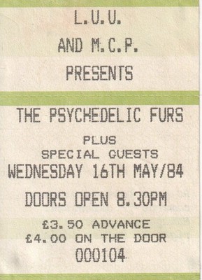 Psychedelic Furs Leeds University 16. Mai 1984 Ticket UK 1984 Original Ticket