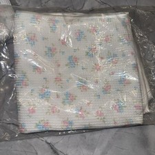 Vintage Sears Baby Blanket Waffle Weave Floral Satin Trim NEW