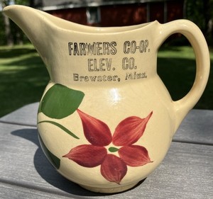 BREWSTER MINN ADVERTISING PITCHER  15 WATT WARE 5.5” Farmers Co-Op Elevator Co