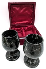 Pair Onyx Marble Wine Goblets in Velvet Case Pakistan