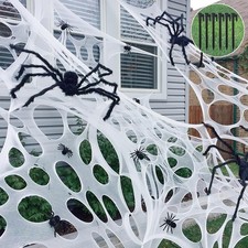 Giant Spider Web Halloween Decorations Outdoor, Pre-Cut Beef Netting Spiderwe...