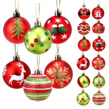 24pcs Christmas Ball Ornaments, Glittering Red and Green Balls for Christmas ...