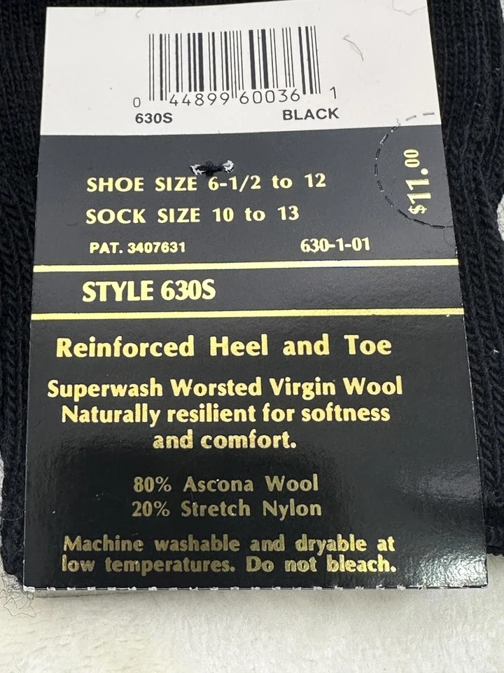 Nuevo paquete de 3 calcetines de vestir Argyle de lana merino Ascona con punta dorada negros Foto 3 de 3